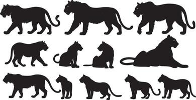 set of a tiger silhouette vector illustration