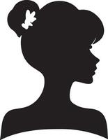 decorativo Moda niña para belleza salón diseño. hermosa mujer silueta. joven niña con ondulado grueso cabello. vector pelo estilo icono