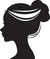 Black vector beautiful woman profile silhouette - fashion or beauty illustration