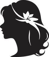 Black vector beautiful woman profile silhouette - fashion or beauty illustration