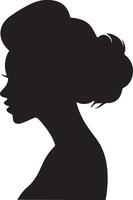 Black vector beautiful woman profile silhouette - fashion or beauty illustration