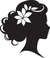 decorativo Moda niña para belleza salón diseño. hermosa mujer silueta. joven niña con ondulado grueso cabello. vector pelo estilo icono