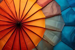 AI generated A close-up of a colorful afternoon beach umbrella. Generative AI photo