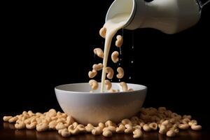 AI generated Cashew milk being poured into a cereal bowl. Generative AI photo