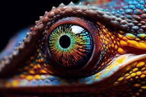 ai generado un detallado Disparo de un vibrante camaleón ojo. generativo ai foto