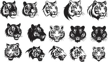 set of a tiger head silhouette vector illustration