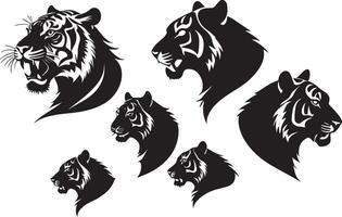 set of a tiger head silhouette vector illustration