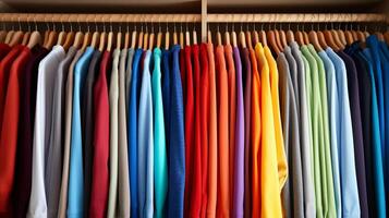 AI generated A closet with color-coded hangers. Generative AI photo