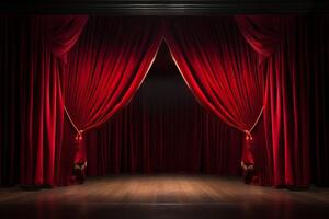 ai generado teatro cortinas apertura para un grandioso revelar. generativo ai foto