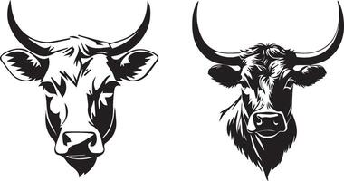 set of a cow head silhouette vector