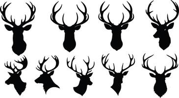 Set of a deer head silhouette vector