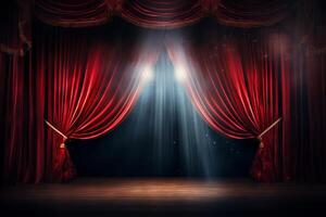 AI generated Theater curtains opening for a captivating show. Generative AI photo