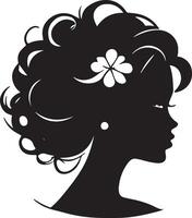 decorativo Moda niña para belleza salón diseño. hermosa mujer silueta. joven niña con ondulado grueso cabello. vector pelo estilo icono