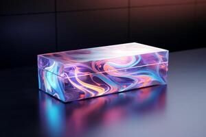 AI generated Box mock up on a glass surface with soft reflections. Generative AI photo