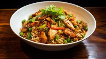 AI generated Greasy and savory chicken fried rice. Generative AI photo