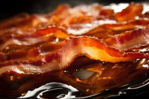 AI generated A close up of sizzling bacon with golden edges. Generative AI photo