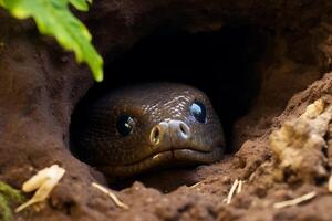 ai generado un gigante moray Anguila echar un vistazo fuera desde sus ocultación lugar. generativo ai foto