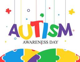 World autism awareness day text concept with puzzle jigsaw colors illustration background design vector