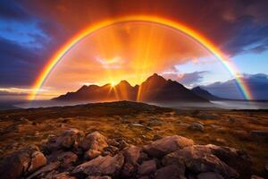 AI generated The awe inspiring beauty of a double rainbow. Generative AI photo