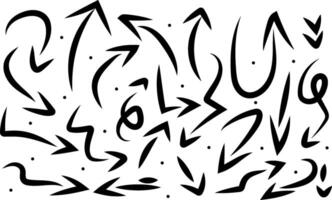 Hand drawn pencil arrows, scribbles. Doodle curved. Design elements lines. Hand painted crayon vector