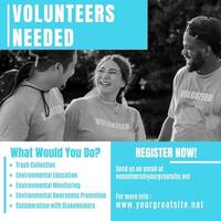 White and Blue Monochrome Volunteer Needed Instagram Post template