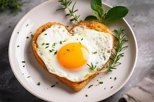 AI generated Heart shaped fried eggs photo