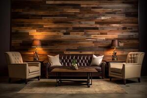 AI generated Rustic wood wall with warm, earthy tones. Generative AI photo