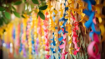 ai generado un pared decorado con hecho a mano papel cadenas generativo ai foto