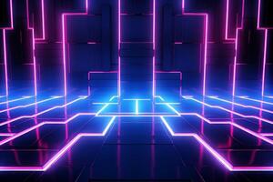 AI generated Futuristic and high-tech background with neon light patterns and grids. Generative AI photo