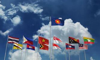 asean aec grupo país nacional internacional economía Indonesia asiático lao malysia filipino Singapur Vietnam Camboya comunidad Sureste Brunei juntos camaradería internacional azul cielo bandera foto