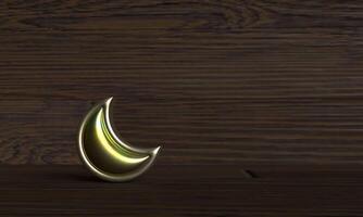 Moon golden yellow orange color wooden copy space background symbol decoration ramadon islam arabic celebration religion muslim eid arabian holiday lantern mosque fasting religious culture.3d render photo