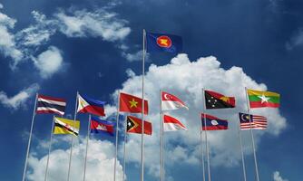 asean aec group country national international economy indonesia asian lao malysia philippine singapore vietnam cambodia community southeast brunei together partnership international blue sky banner photo