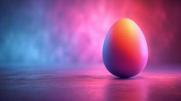 AI generated Gradient neon colors Easter egg with colorful ultraviolet holographic lights backdrop. Minimalist background. Copyspace for text. photo