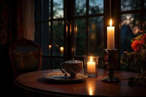 AI generated Candlelight illuminating a quiet evening. Generative AI photo