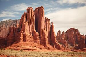 AI generated Towering red rock formations creating a striking natural vista. Generative AI photo