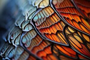 AI generated An extreme close-up of the delicate patterns on a butterfly's wing. Generative AI photo