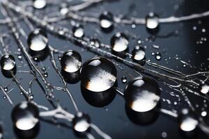 AI generated An extreme close-up of a raindrop on a spider's web. Generative AI photo