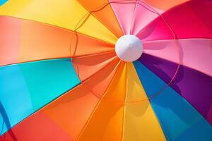 AI generated A close-up of a colorful afternoon beach umbrella. Generative AI photo