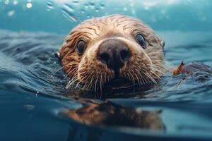 AI generated A curious sea otter floating on its back. Generative AI photo