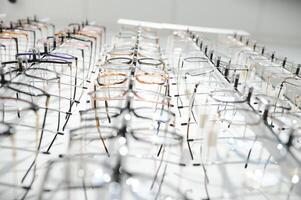 Image of glasses showcase at the modern optic shop, nobody photo