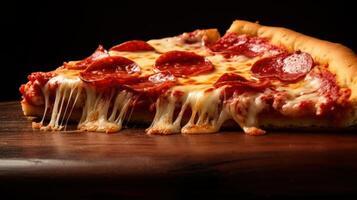 AI generated Mouthwatering slice of greasy pepperoni pizza. Generative AI photo