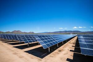 AI generated A solar farm producing clean energy under a clear blue sky. Generative AI photo