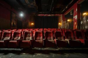 AI generated Rows of cinema seats with vintage charm. Generative AI photo