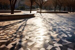 AI generated Sunlight casting beautiful patterns on a plaza. Generative AI photo