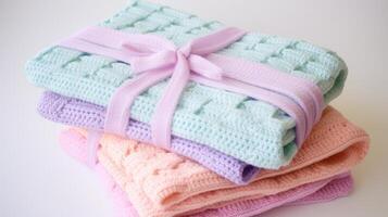 AI generated Crocheted baby blankets in soft pastel colors. Generative AI photo