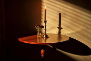 AI generated Candlelight casting soft shadows on a table. Generative AI photo
