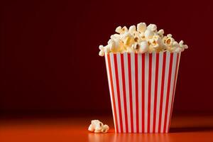 AI generated Close-up of a popcorn box in a cinema. Generative AI photo