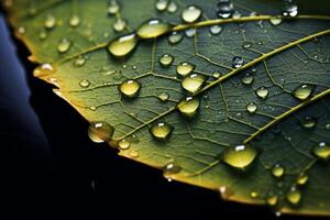 AI generated An extreme close-up of a rain-soaked leaf, revealing its veins. Generative AI photo