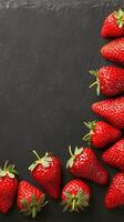AI generated Minimalist presentation of strawberries on textured slate surface Vertical Mobile Wallpaper photo