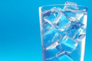 AI generated Clear blue refreshment Glass with ice and pure water photo